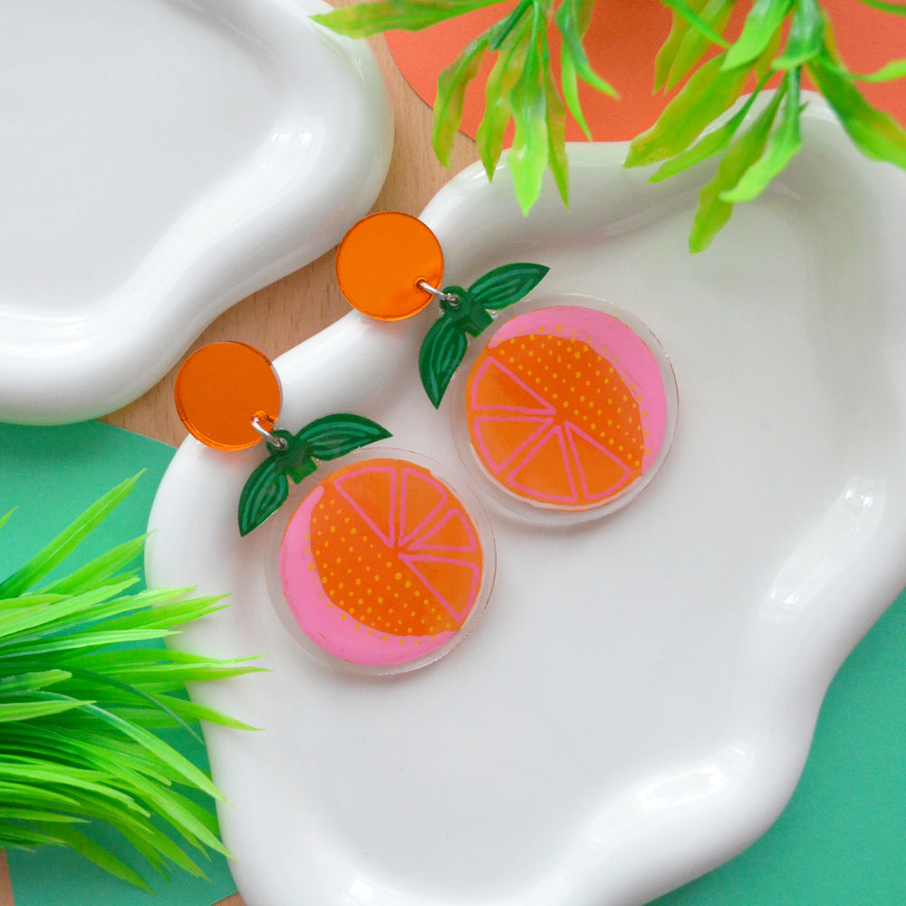 Orange Fruit Earrings, Laser Cut Acrylic Jewelry