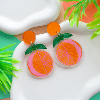 Orange Fruit Earrings, Laser Cut Acrylic Jewelry