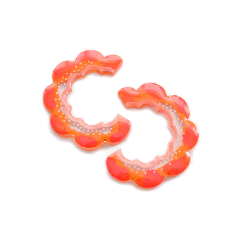 Small Orange Slice Half Hoop Acrylic and Resin Abstract Earrings