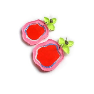 Laser Cut Pink and Red Margarita Pizza Earrings with Mozzarella and Basil