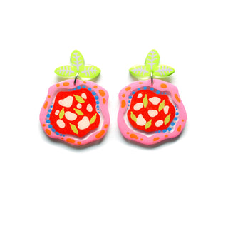 Laser Cut Pink and Red Margarita Pizza Earrings with Mozzarella and Basil