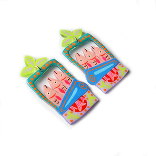 Colorful Pink Sardine Tin Fish Earrings in Blue and Green