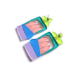 Colorful Pink Sardine Tin Fish Earrings in Blue and Green