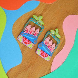 Colorful Pink Sardine Tin Fish Earrings in Blue and Green