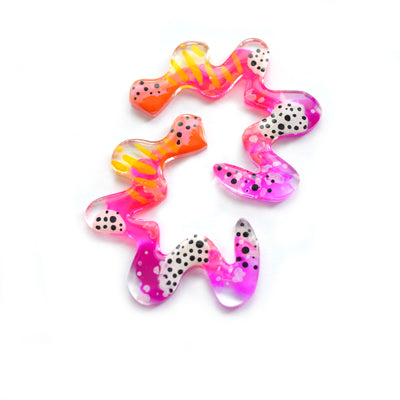 Squiggle Abstract Art Doodle Earrings in Orange and Pink