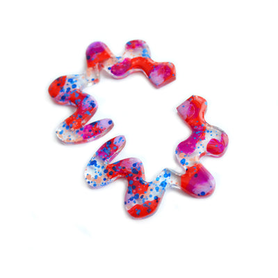 Squiggle Abstract Art Wavy Earrings in Red and Purple Resin