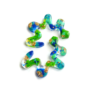 Squiggle Abstract Art Wavy Earrings in Blue and Green Resin