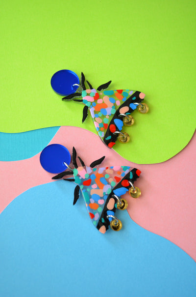 Terrazzo Painted Pattern Moth Butterfly Dangle Earrings