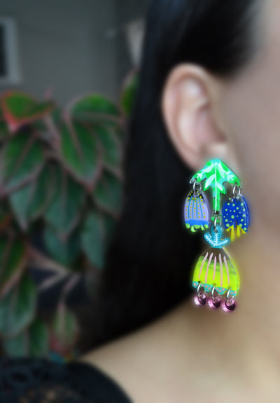 Neon Acrylic and Resin Tulip Dangle Earrings