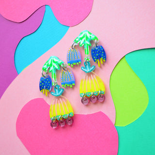 Neon Acrylic and Resin Tulip Dangle Earrings