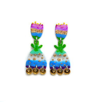 Purple and Blue Acrylic Tulip Stud Earrings