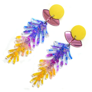 Purple and Yellow Ombre Branch Laser Cut Acrylic Resin Earrings