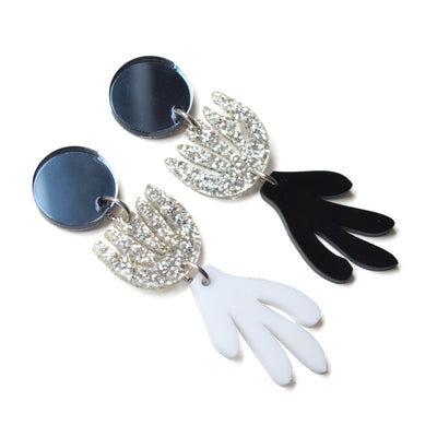 Black and White Acrylic Laser Cut Mis Matched Matisse Earrings