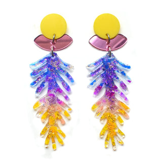 Purple and Yellow Ombre Branch Laser Cut Acrylic Resin Earrings