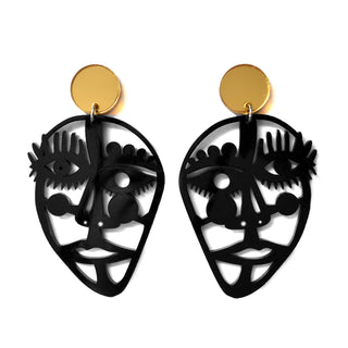 Abstract Face Statement Earrings in Black or White Acrylic