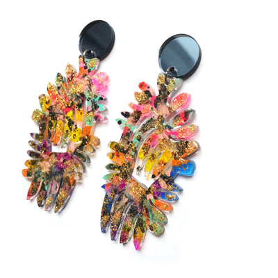 Black with Colorful Rainbow Laser Cut Acrylic Perspex Earrings