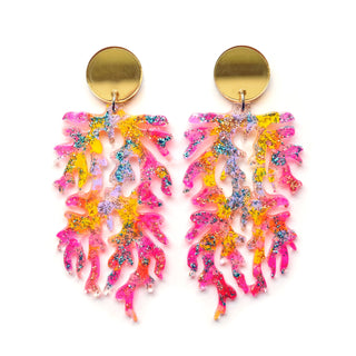 Neon Pink Coral Perspex Laser Cut Acrylic Earrings