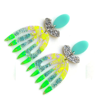 Green Yellow and Mint Abstract Art Leaf Earrings