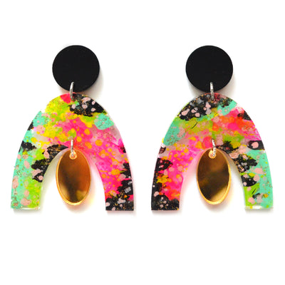 Rainbow Abstract Art Resin Laser Cut Arch Earrings