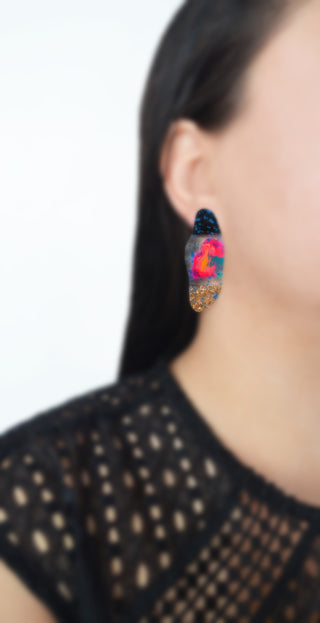 Hot Pink Abstract Art Squiggle Hoop Post Stud Earrings