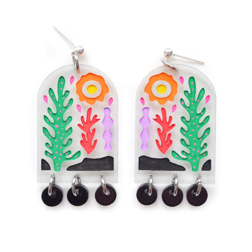 Desert Cactus and Plant Laser Cut Arch Statement Earrings