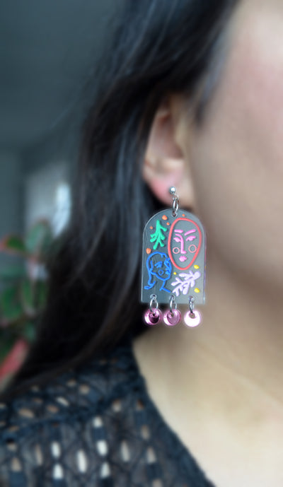 Clear Arch Earrings with Laser Cut Faces