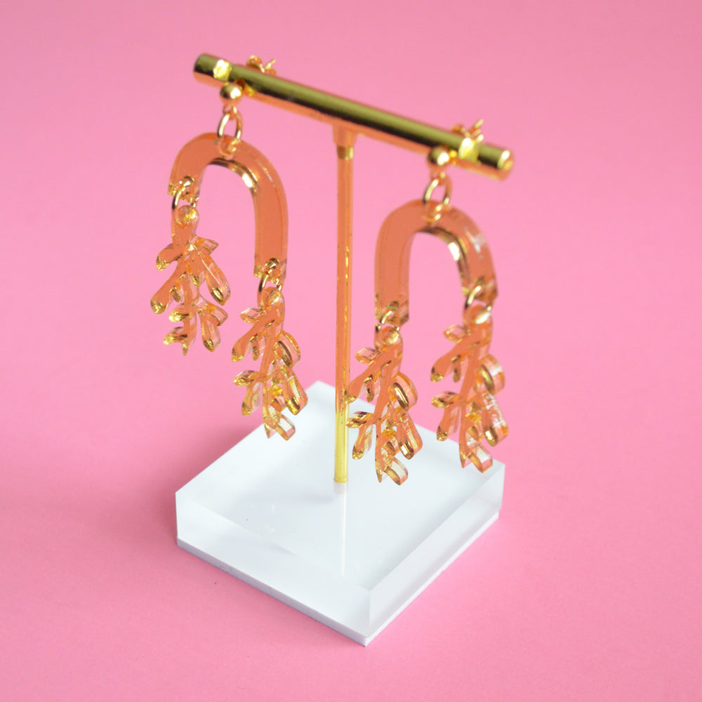 Gold Leaf Acrylic Arch Laser Cut Earrings