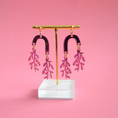Pink Leaf Acrylic Arch Earrings