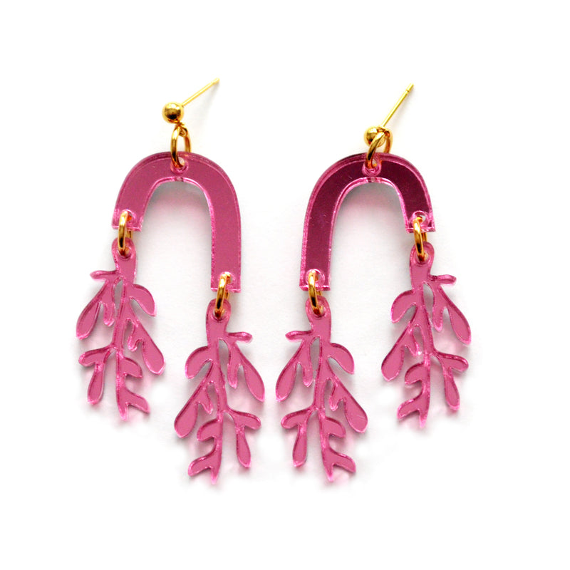 Pink Leaf Acrylic Arch Earrings