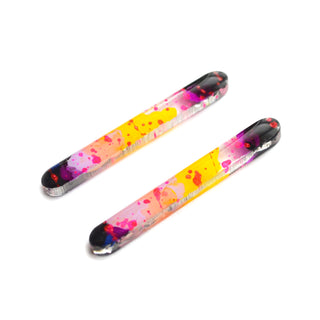 Pink and Yellow Watercolor Resin Bar Stud Earrings