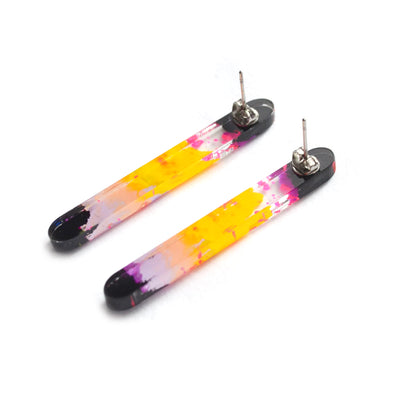 Pink and Yellow Watercolor Resin Bar Stud Earrings