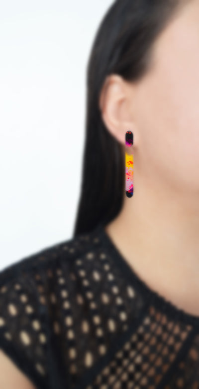 Pink and Yellow Watercolor Resin Bar Stud Earrings
