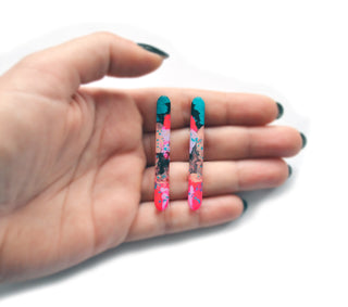 Pink and Blue Watercolor Resin Bar Stud Earrings