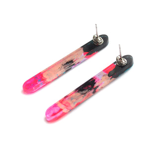 Pink and Blue Watercolor Resin Bar Stud Earrings