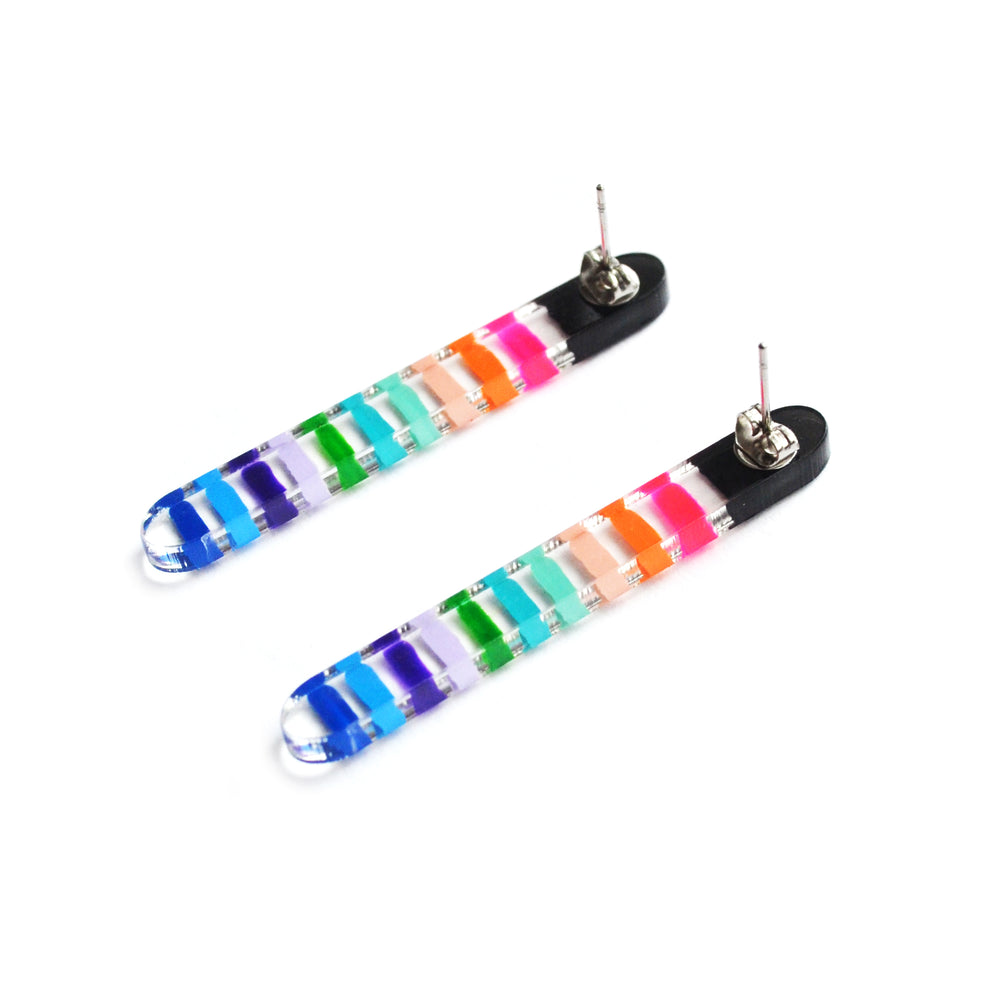 Rainbow Stripes Resin Bar Stud Earrings