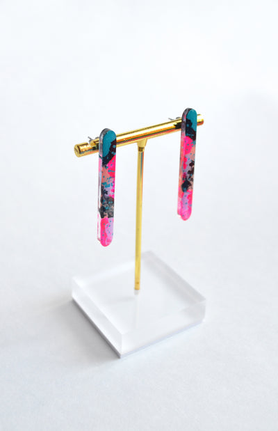 Pink and Blue Watercolor Resin Bar Stud Earrings