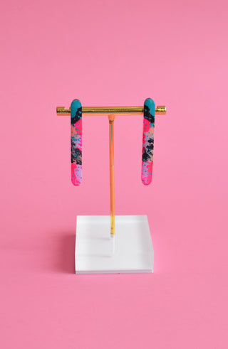 Pink and Blue Watercolor Resin Bar Stud Earrings
