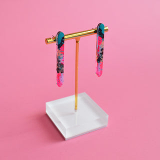 Pink and Blue Watercolor Resin Bar Stud Earrings