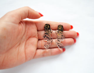 Black and Gold Glitter Ombre Squiggle Stud Earrings