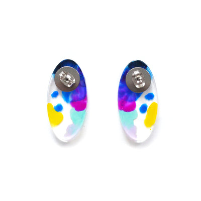 Blue and Purple Abstract Art Oval Resin Stud Earrings