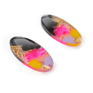 Pink and Black Oval Resin Stud Earrings