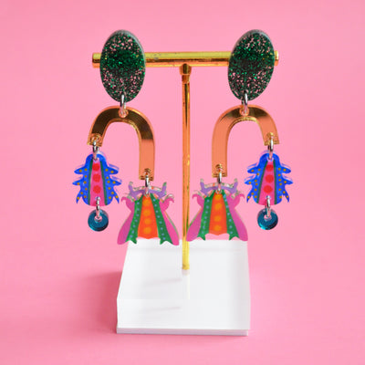Geometric Colorful Arch Insect Laser Cut Acrylic Earrings