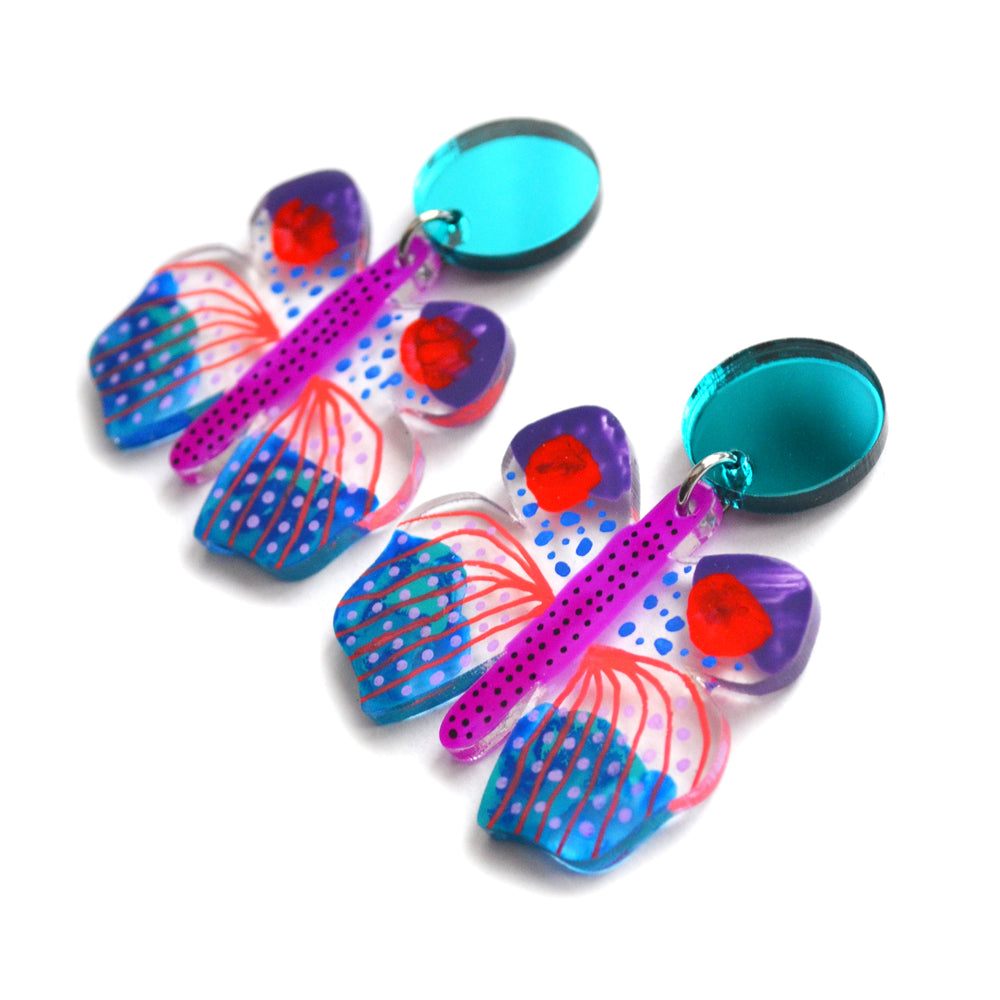Colorful Purple Geometric Butterfly Resin Earrings, Laser Cut Acrylic Jewelry