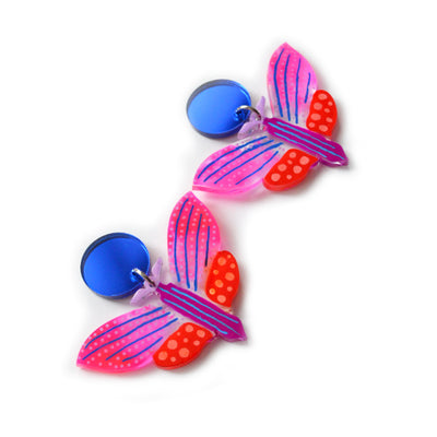 Purple and Red Geometric Butterfly Resin Earrings, Laser Cut Acrylic Jewelry