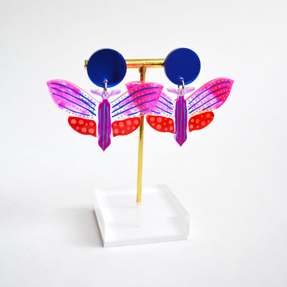 Purple and Red Geometric Butterfly Resin Earrings, Laser Cut Acrylic Jewelry