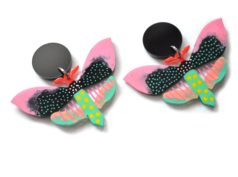 Pastel and Black Butterfly Resin Earrings, Laser Cut Acrylic Jewelry
