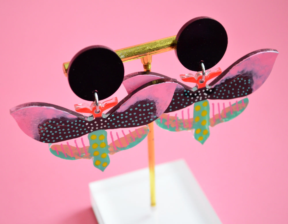 Pastel and Black Butterfly Resin Earrings, Laser Cut Acrylic Jewelry