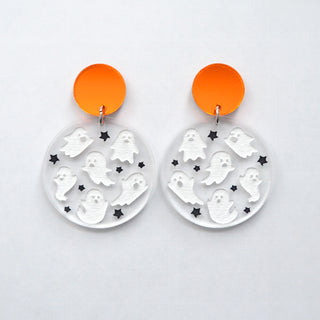 Circle Drop Ghost Halloween Laser Cut Acrylic Earrings