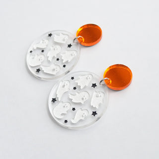 Circle Drop Ghost Halloween Laser Cut Acrylic Earrings