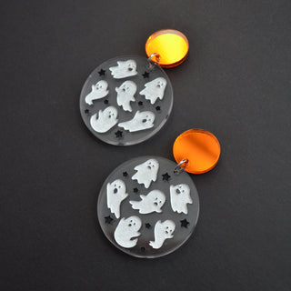 Circle Drop Ghost Halloween Laser Cut Acrylic Earrings